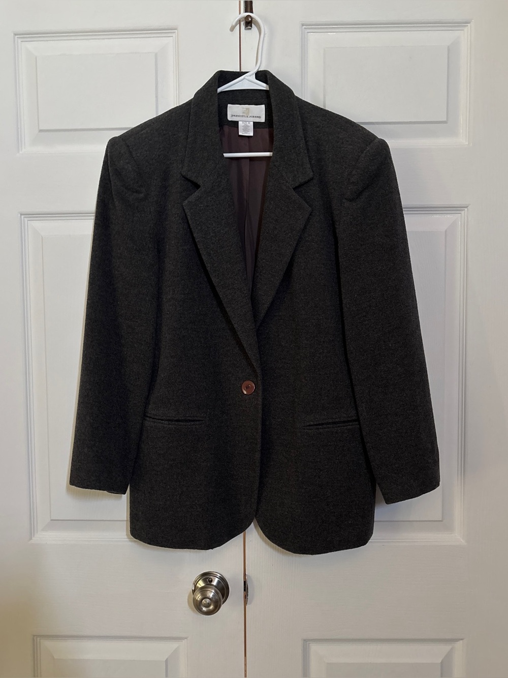 Precious Fibers Women’s M Wool Cashmere Blazer Charcoal Gray Single Button